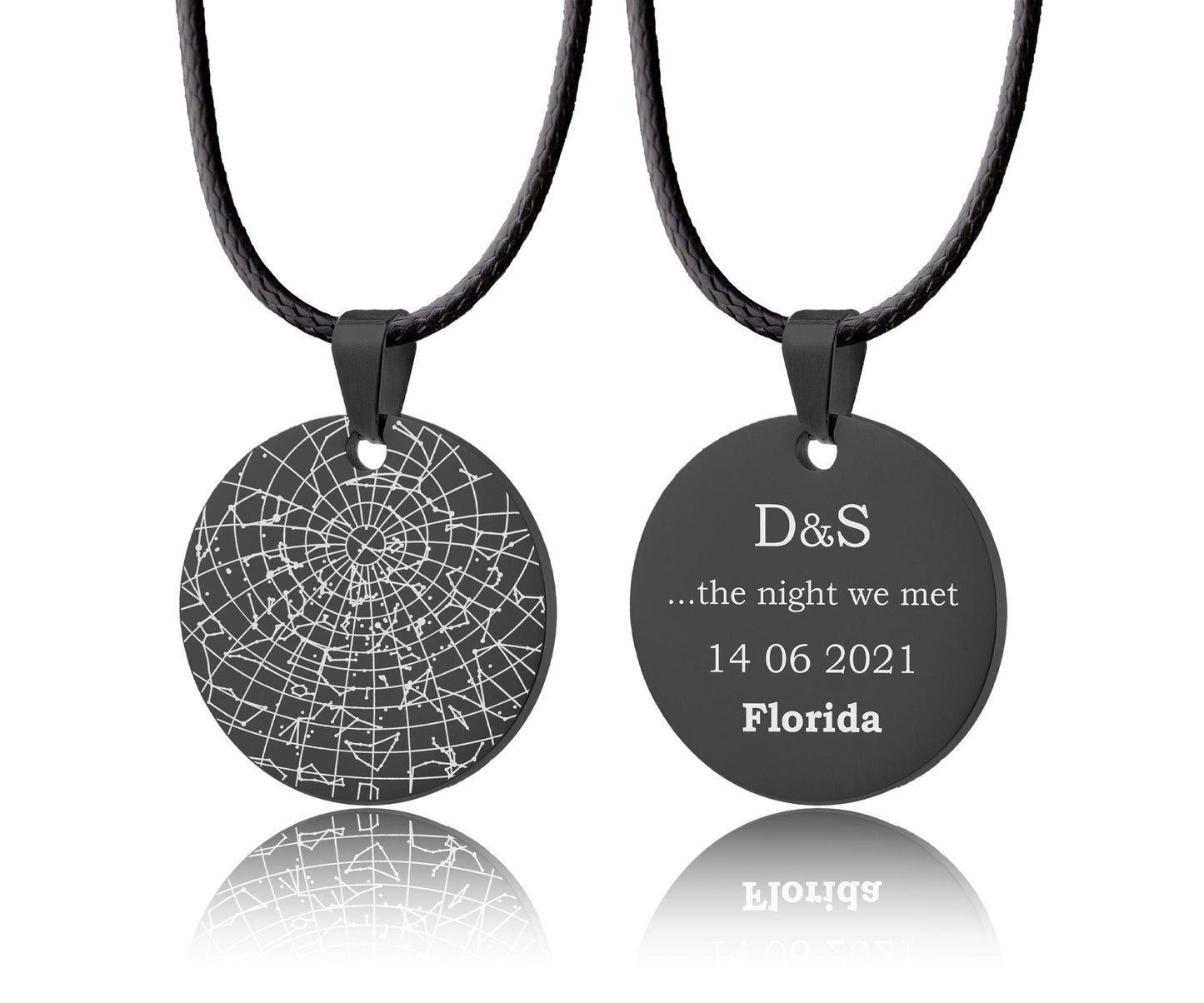 Star Map By Date Necklace With Cord, Personalized Star Chart Pendant, Custom Anniversary Birthday Gift For Him Men, Night Sky Jewelry, RP.2