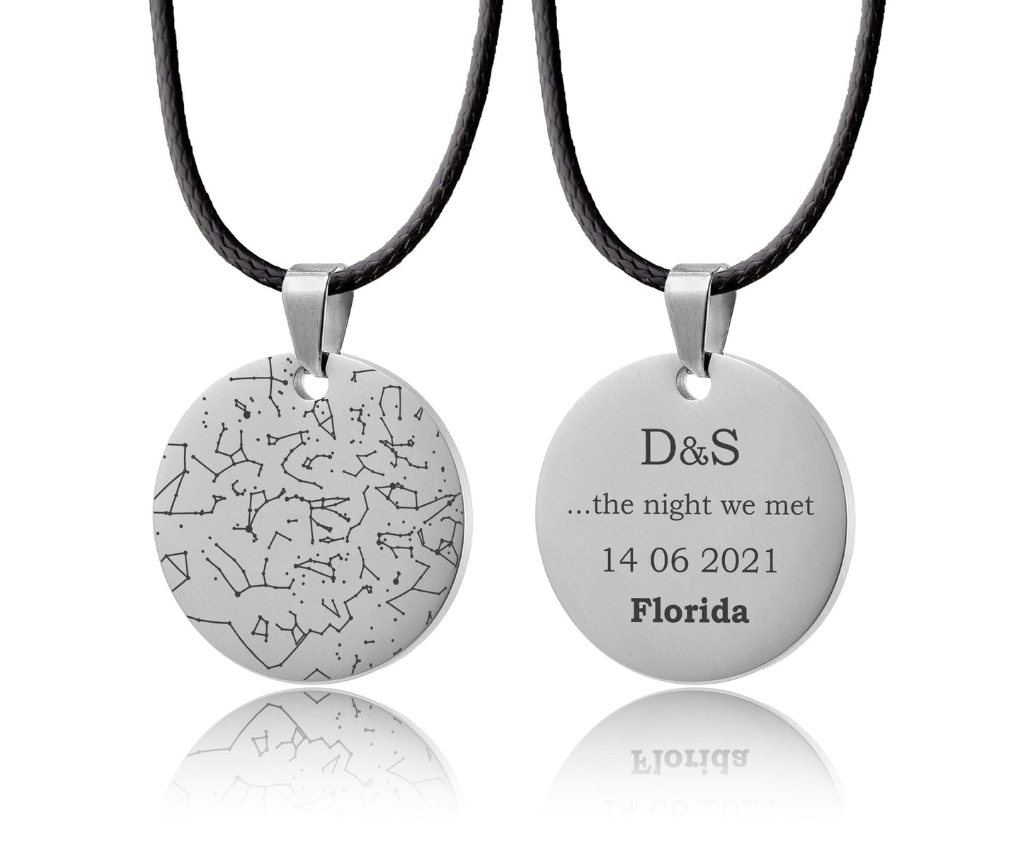 Star Map By Date Necklace With Cord, Personalized Star Chart Pendant, Custom Anniversary Birthday Gift For Him Men, Night Sky Jewelry, RP.2