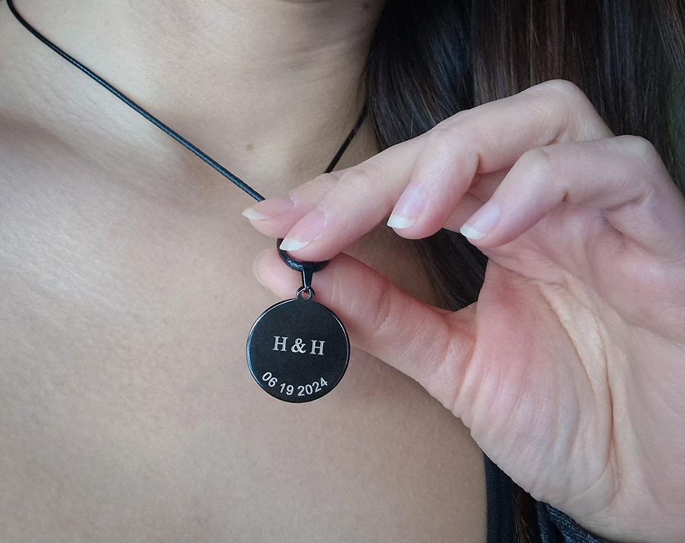 Moon Phase Necklace With Initial, Personalized Black Pendant With Cord, Custom Birthday Gift For Him, Anniversary Jewelry For Men, RP.1