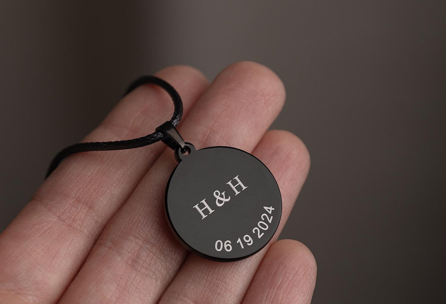 Moon Phase Necklace With Initial, Personalized Black Pendant With Cord, Custom Birthday Gift For Him, Anniversary Jewelry For Men, RP.1