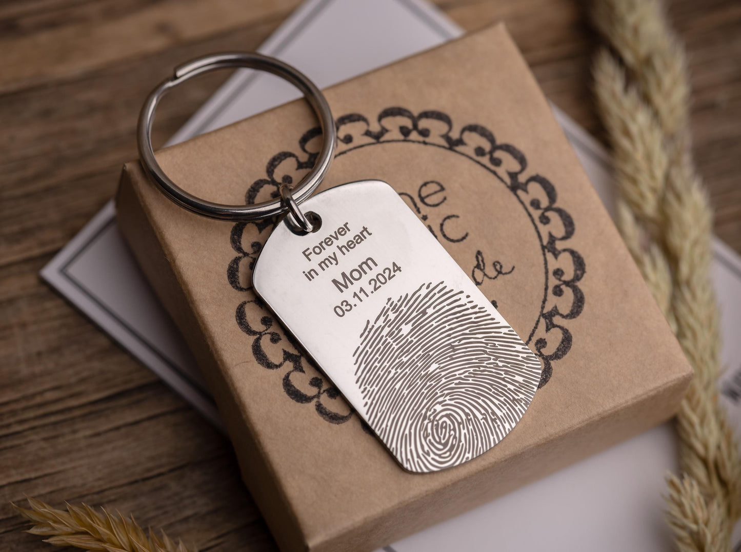 Actual Fingerprint Keychain with Engraved Handwriting, Custom Memorial Gift for Loss of Father or Son, Personalized Keepsake Grief Gift, C.2