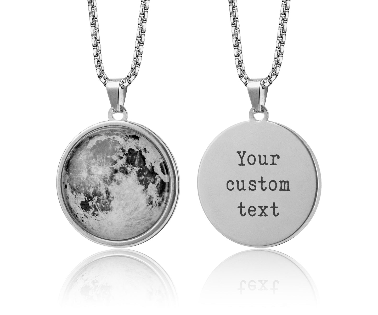 Choose Your Moon Phase Necklace With Custom Text on Back Side, Celestial Birthday Gift For Men, Personalized Anniversary Gift For Him, RP.1