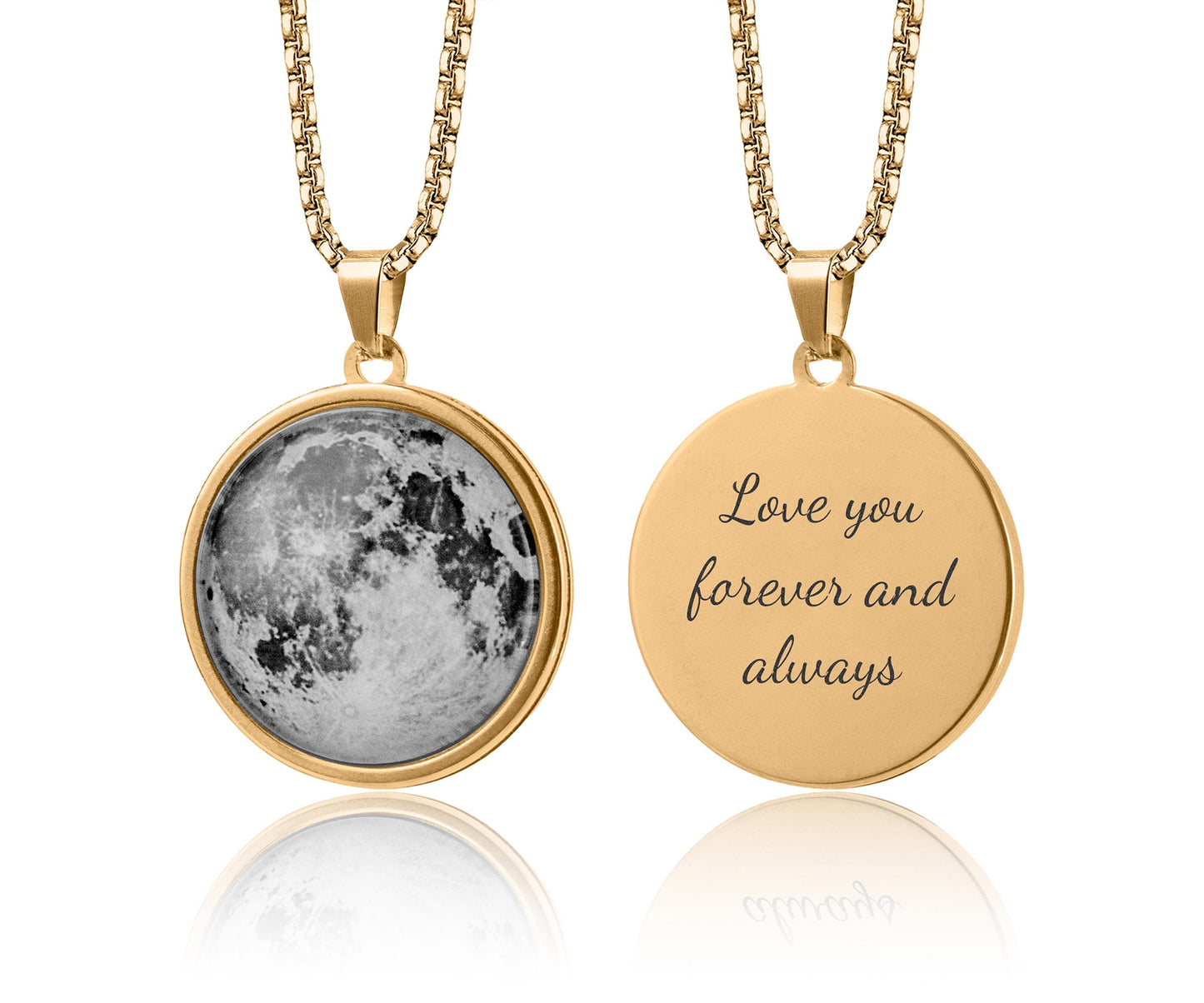 Choose Your Moon Phase Necklace With Custom Text on Back Side, Celestial Birthday Gift For Men, Personalized Anniversary Gift For Him, RP.1