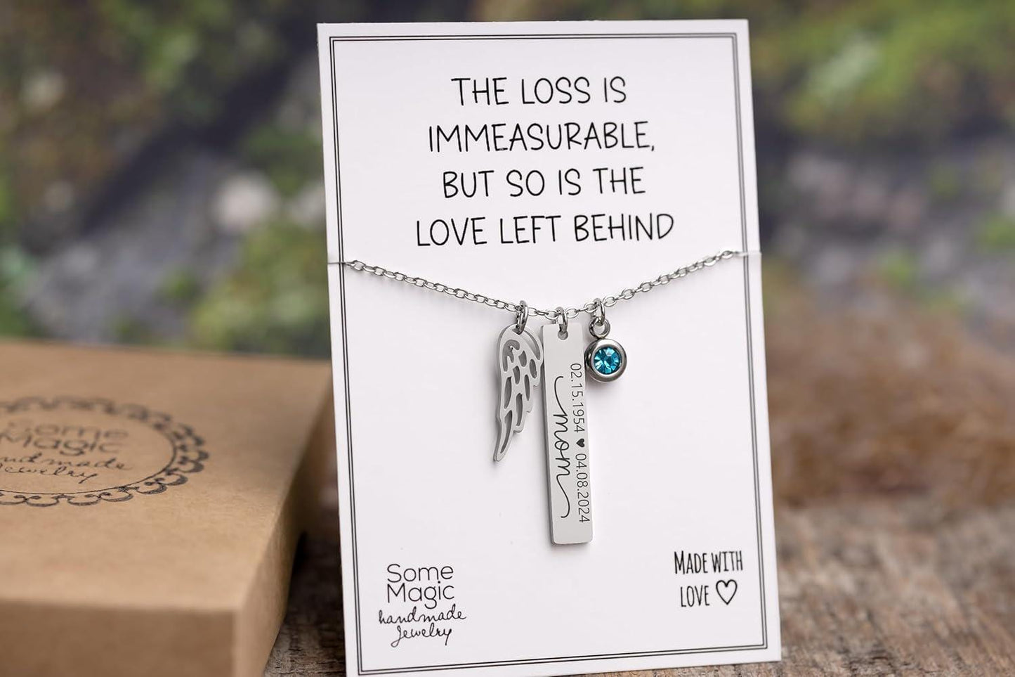 Loss of Mom Personalized Monogram Necklace with Angel Wing & Birthstone, Loss of Mother Memorial Jewelry, Sympathy Grief Gift, KP.6