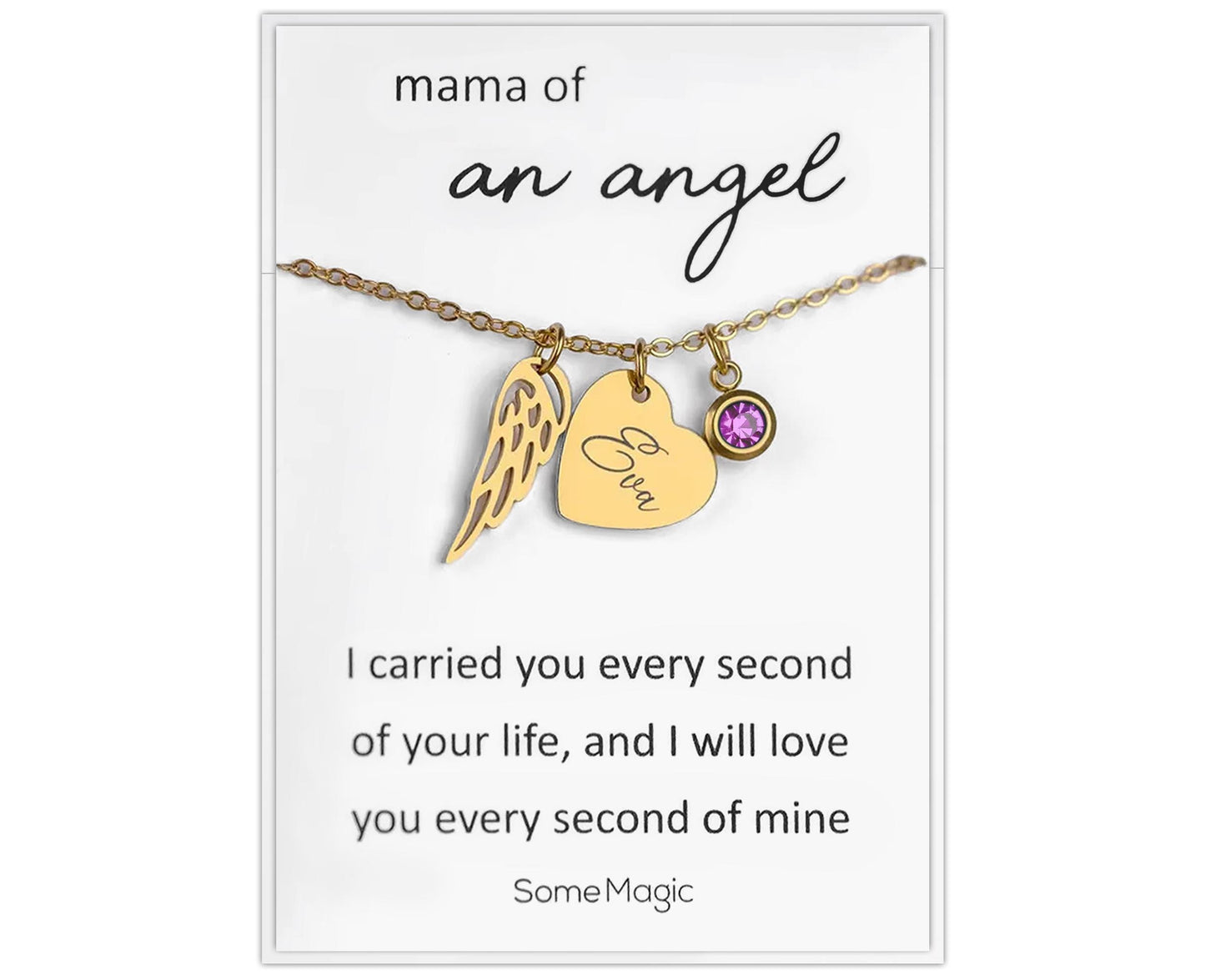 Baby Loss Sympathy Gift, Memorial Child Loss Necklace, Stillborn Remembrance Jewelry, Miscarriage Keepsake, Angel Wing and Birthstone, KP.5