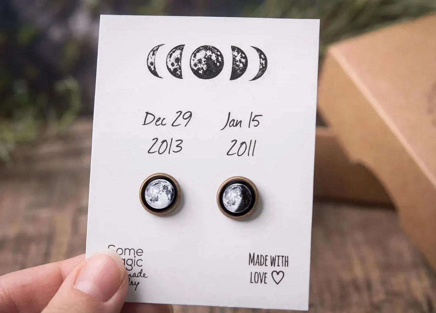 Custom Moon Phase Stud Earrings, Personalized Birthday Gift For Women, Anniversary Jewelry Gift for Her, Silver or Brass Moon Studs, AU.1