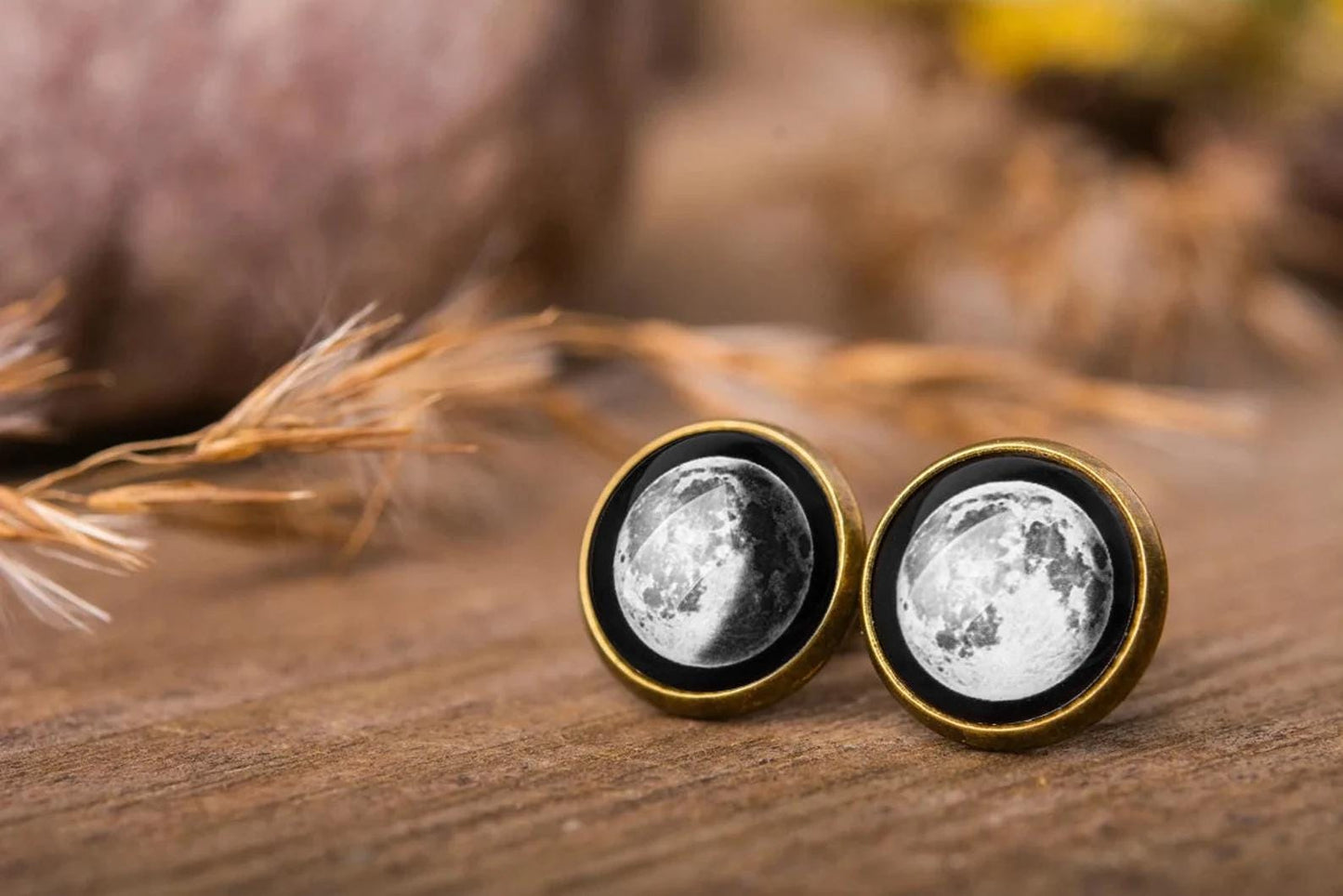 Custom Moon Phase Stud Earrings, Personalized Birthday Gift For Women, Anniversary Jewelry Gift for Her, Silver or Brass Moon Studs, AU.1
