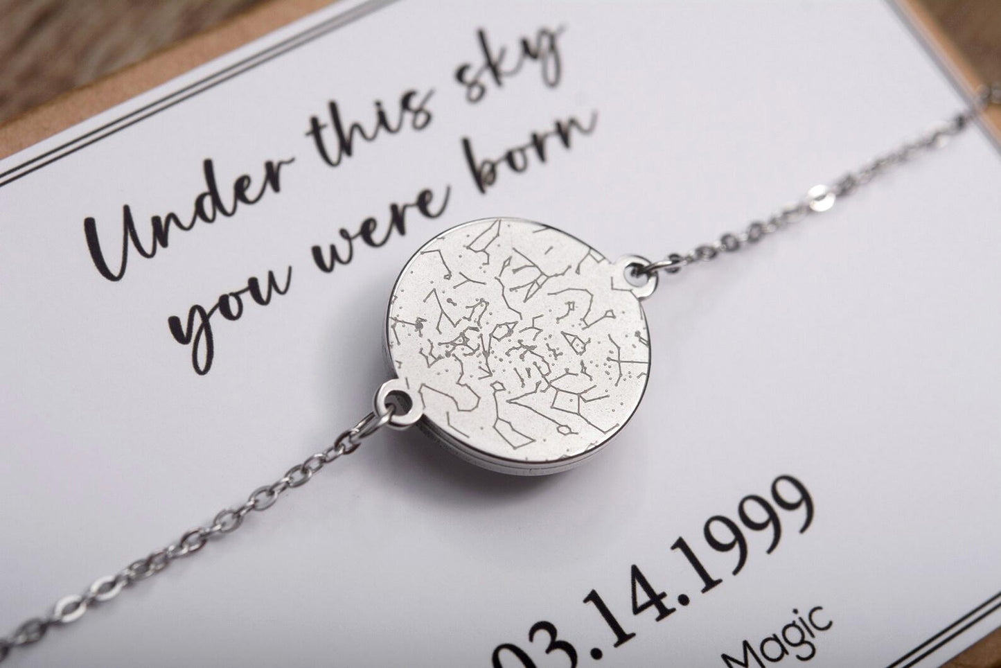 Custom Moon Phase Bracelet with Engraving on Back, Initial + Date or Unique Star Map, Personalized Birthday or Anniversary Gift for Her AP.1