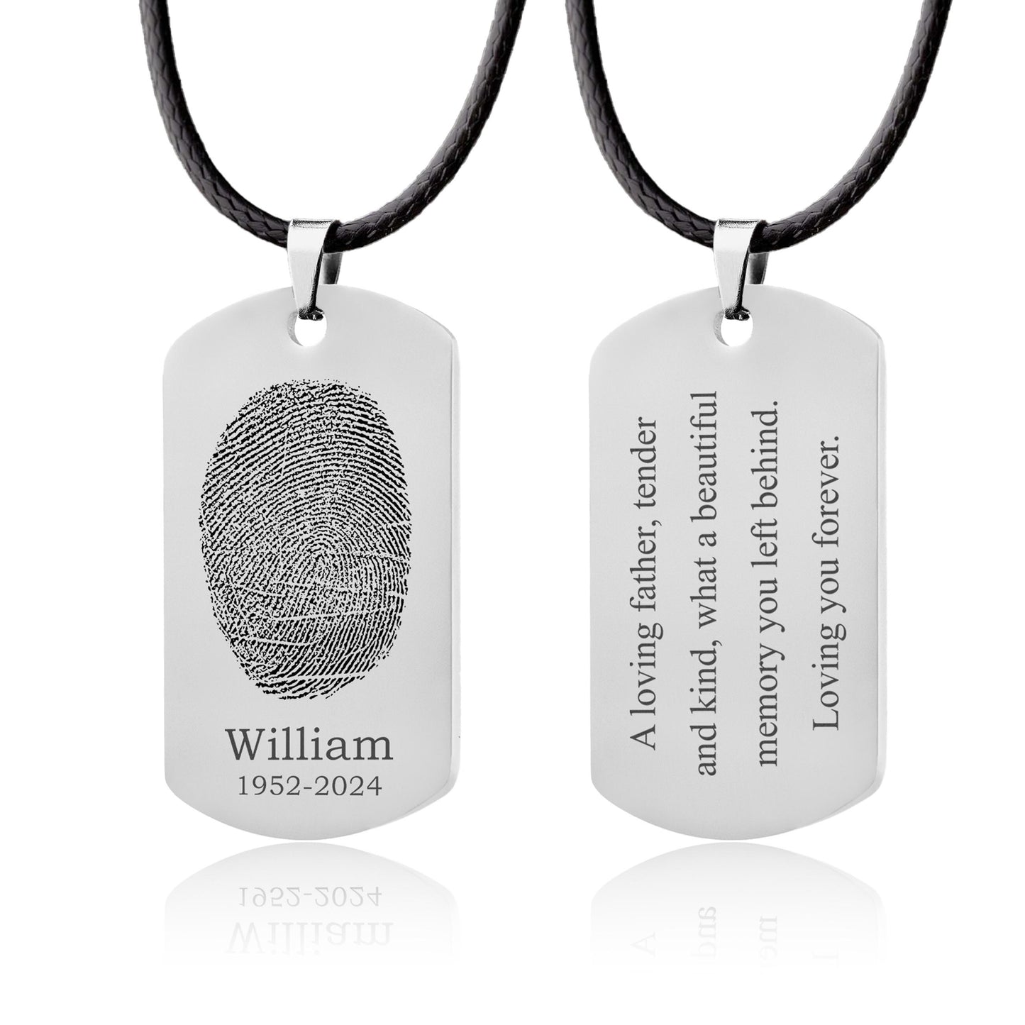 Actual Fingerprint and Handwriting Necklace, Army Pendant With Cord For Him, Custom Memorial Grief Gift For Men, Personalized Keepsake, C.2