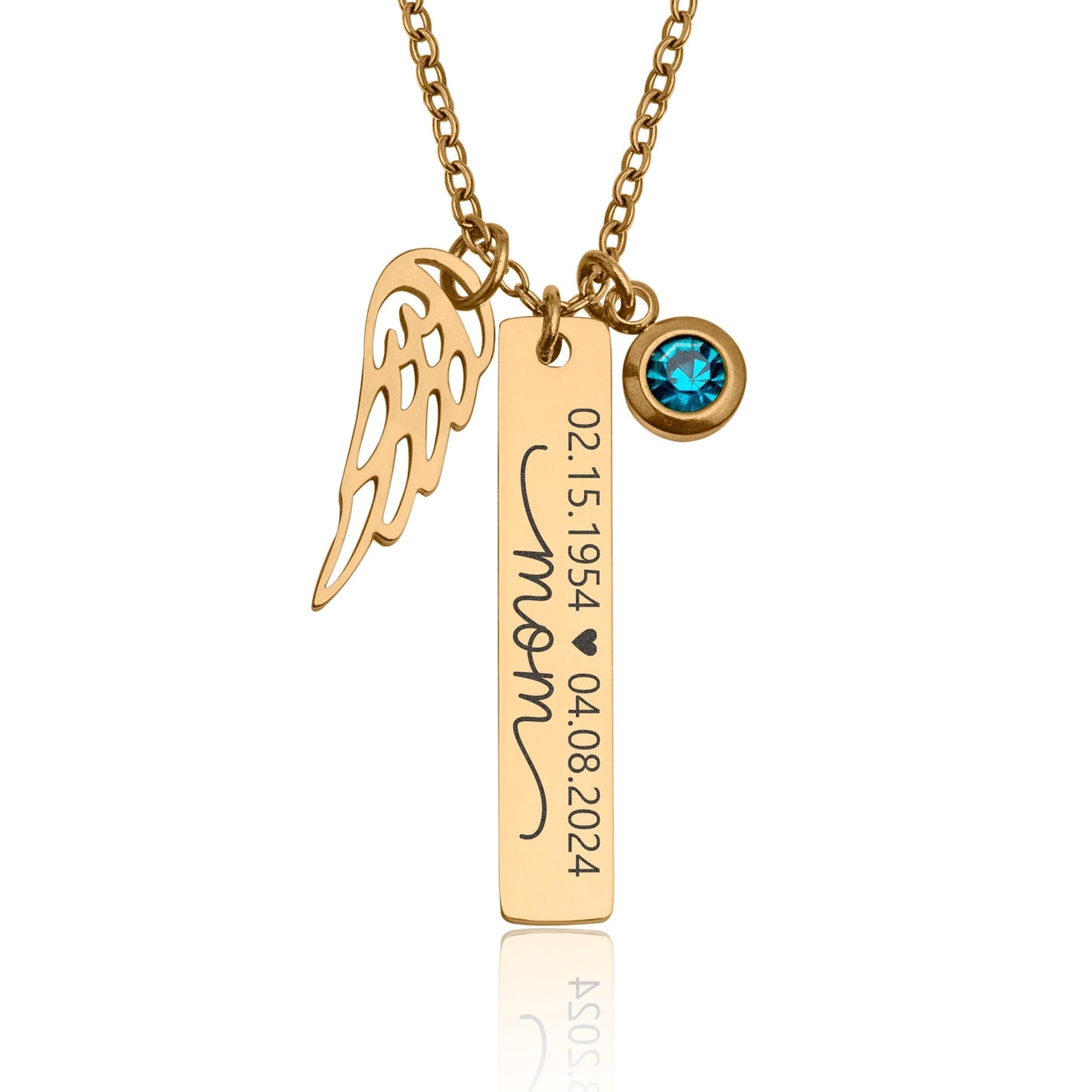 Loss of Mom Personalized Monogram Necklace with Angel Wing & Birthstone, Loss of Mother Memorial Jewelry, Sympathy Grief Gift, KP.6