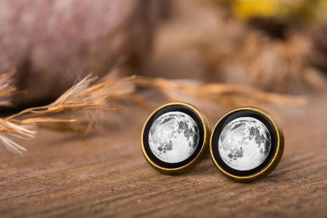 Custom Moon Phase Stud Earrings, Personalized Birthday Gift For Women, Anniversary Jewelry Gift for Her, Silver or Brass Moon Studs, AU.1