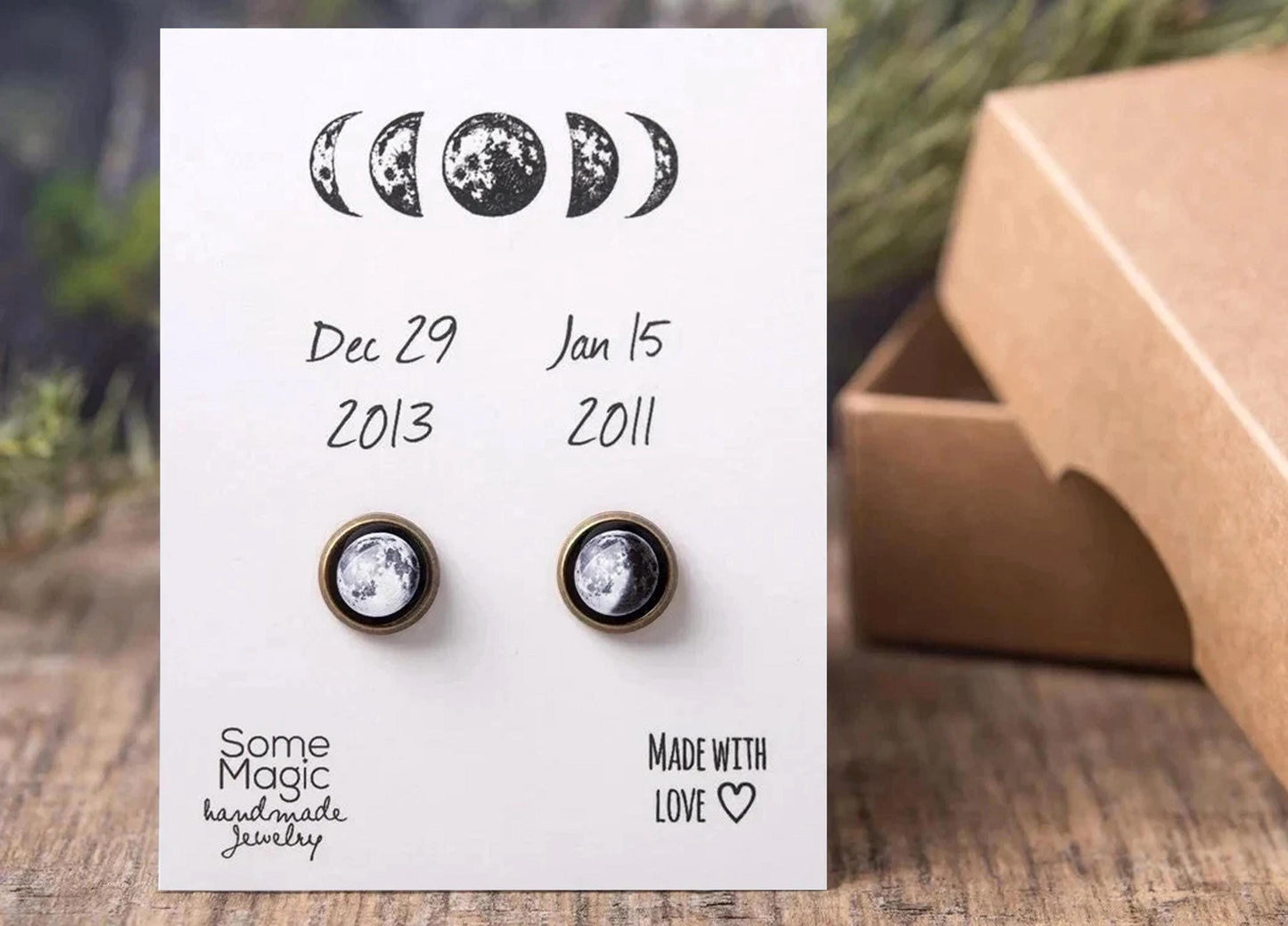 Custom Moon Phase Stud Earrings, Personalized Birthday Gift For Women, Anniversary Jewelry Gift for Her, Silver or Brass Moon Studs, AU.1