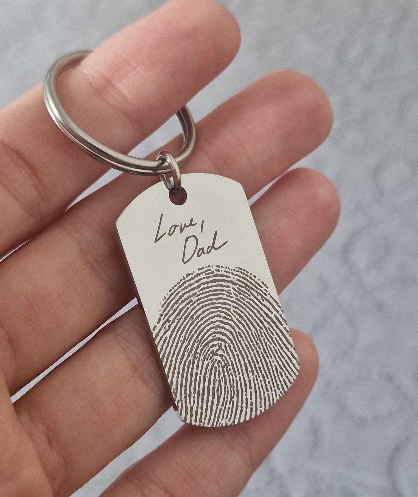 Actual Fingerprint Keychain With Handwriting, Loss Of Father, Son, Grief Gift, Engraved Custom Memorial Gift, Personalized Keepsake, C.2