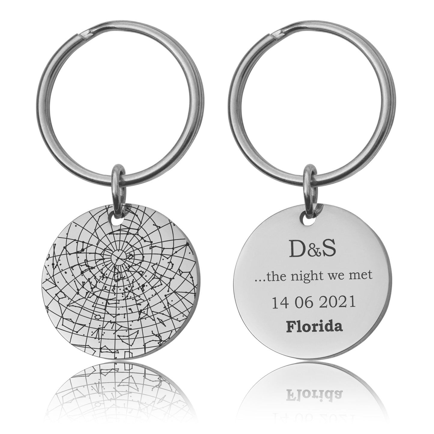 Unique Star Map By Date Keychain, Custom Engraved Night Sky Keyring, Personalized Star Chart Anniversary Birthday Gift For Him Men, RP.2