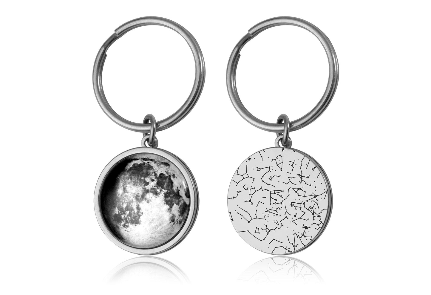 Star Map And Moon Phase By Date Keychain, Double Sided Keyring, Custom Birth Moon Phase, Personalized Anniversary Birthday Gift For Men RP.1