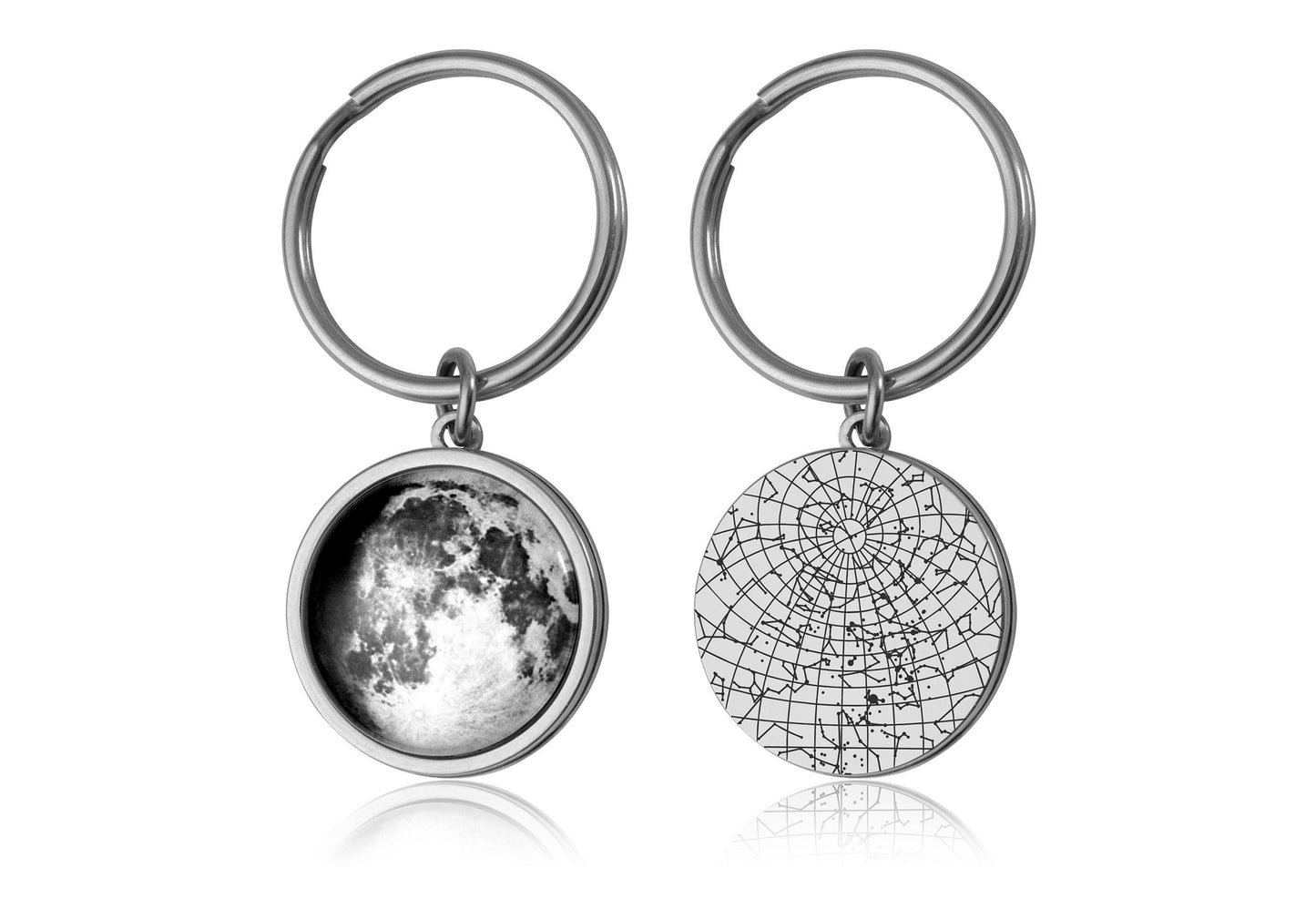 Star Map And Moon Phase By Date Keychain, Double Sided Keyring, Custom Birth Moon Phase, Personalized Anniversary Birthday Gift For Men RP.1