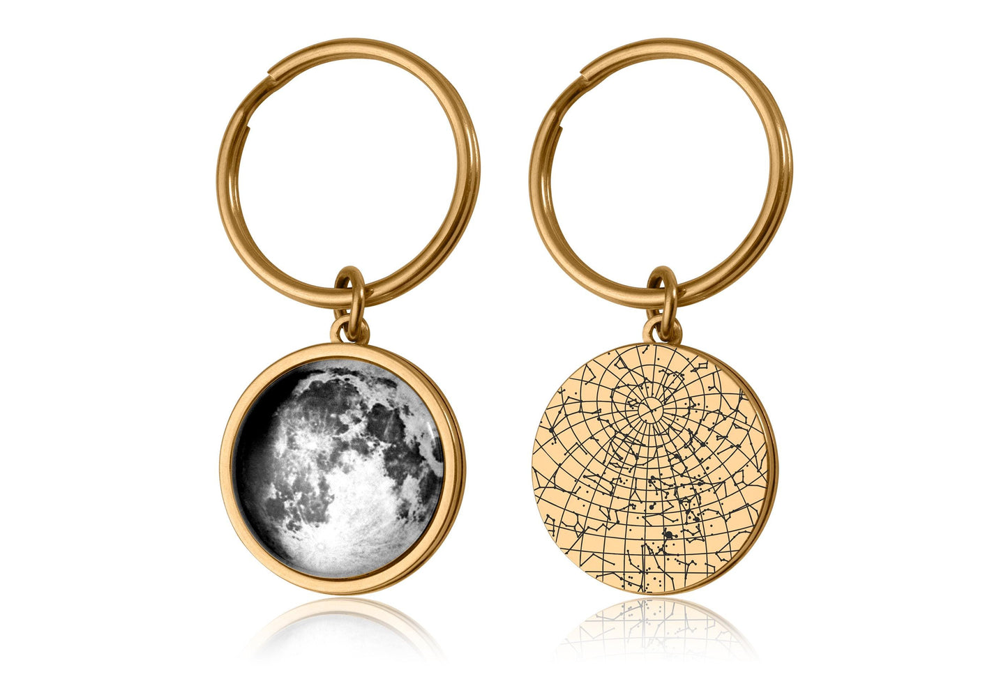 Star Map And Moon Phase By Date Keychain, Double Sided Keyring, Custom Birth Moon Phase, Personalized Anniversary Birthday Gift For Men RP.1