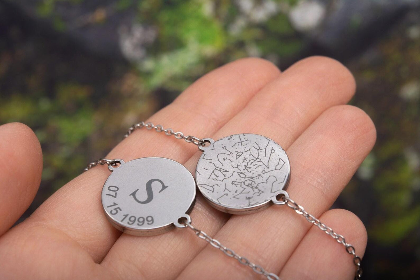 Custom Moon Phase Bracelet with Engraving on Back, Initial + Date or Unique Star Map, Personalized Birthday or Anniversary Gift for Her AP.1