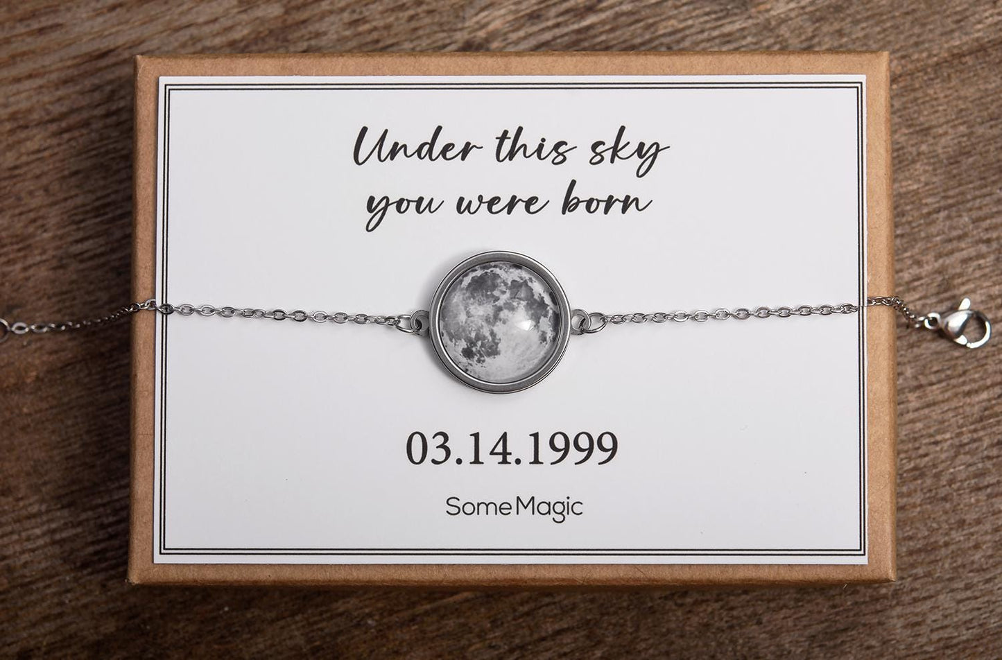 Custom Moon Phase Bracelet with Engraving on Back, Initial + Date or Unique Star Map, Personalized Birthday or Anniversary Gift for Her AP.1