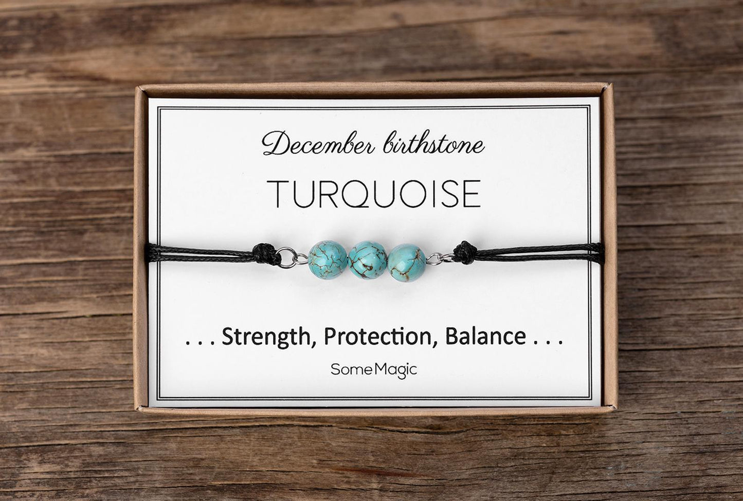 December Birthstone Bracelet with Blue Turquoise Crystal, Adjustable Cord Bracelet, Gemstone Jewelry, Birthday Gift with Meaning Card, BGM