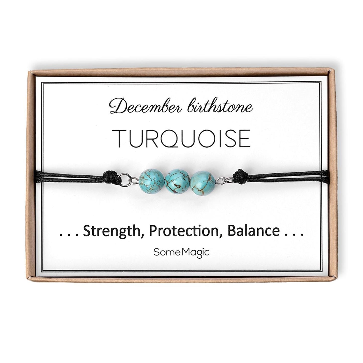 December Birthstone Bracelet with Blue Turquoise Crystal, Adjustable Cord Bracelet, Gemstone Jewelry, Birthday Gift with Meaning Card, BGM