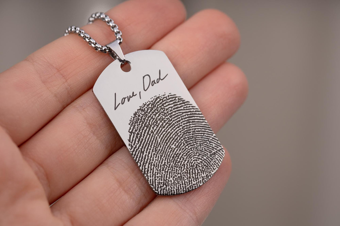 Actual Fingerprint And Handwriting Memorial Necklace For Men, Personalized Grief Gift For Him, Loss Of Father, Custom Engraved Keepsake, C.2