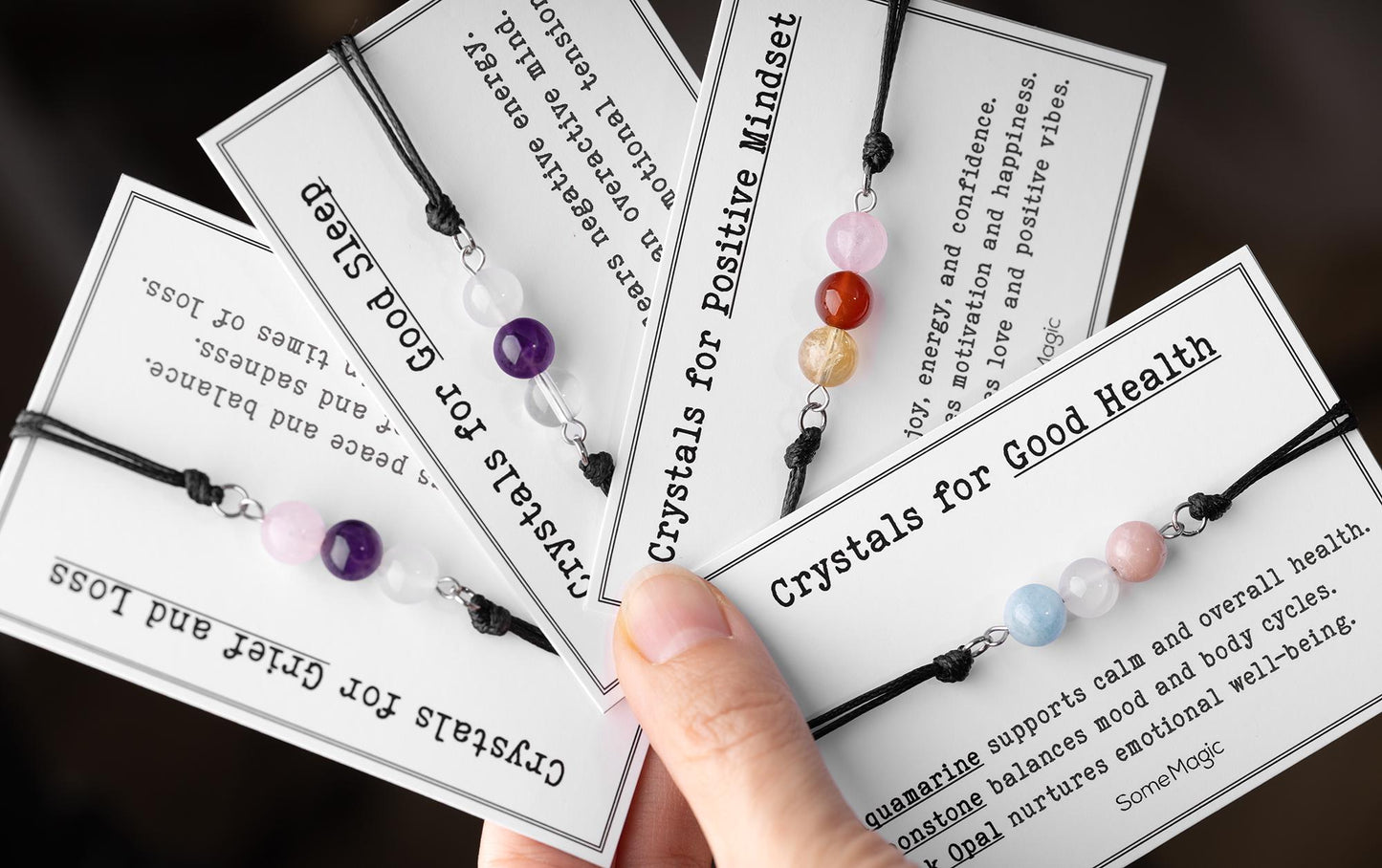 Positive Mindset Bracelet - Adjustable Cord Jewelry with Natural Gemstones, Uplifting & Motivational Gift, Confidence and Focus Support CGM