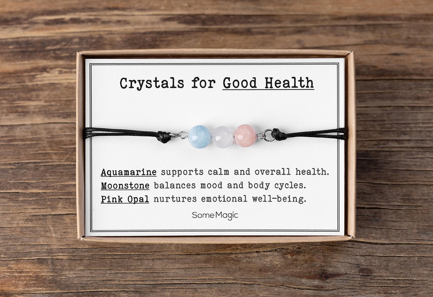 Good Health - Natural Gemstone Adjustable Cord Bracelet, Real Mineral Crystal Jewelry with Meaning Card, Wellness and Vitality Bracelet, CGM