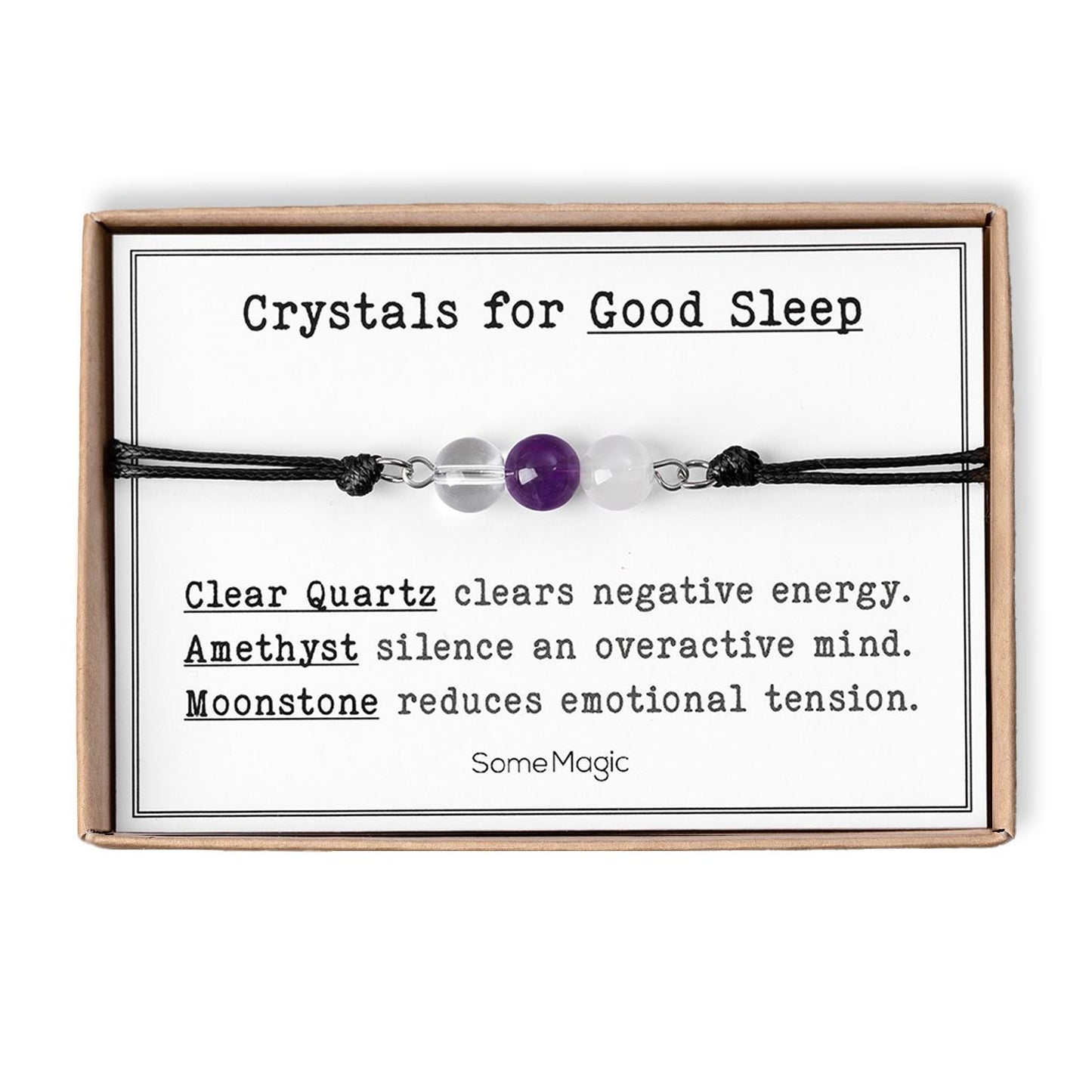 Good Sleep - Natural Gemstone Adjustable Cord Bracelet, Real Mineral Crystal Jewelry with Meaning Card, Calm and Better Sleep Bracelet, CGM