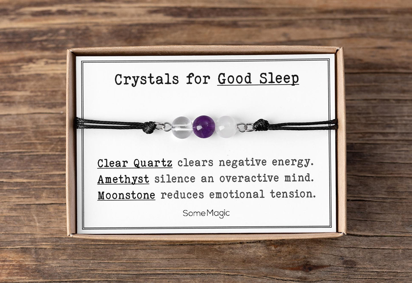 Good Sleep - Natural Gemstone Adjustable Cord Bracelet, Real Mineral Crystal Jewelry with Meaning Card, Calm and Better Sleep Bracelet, CGM