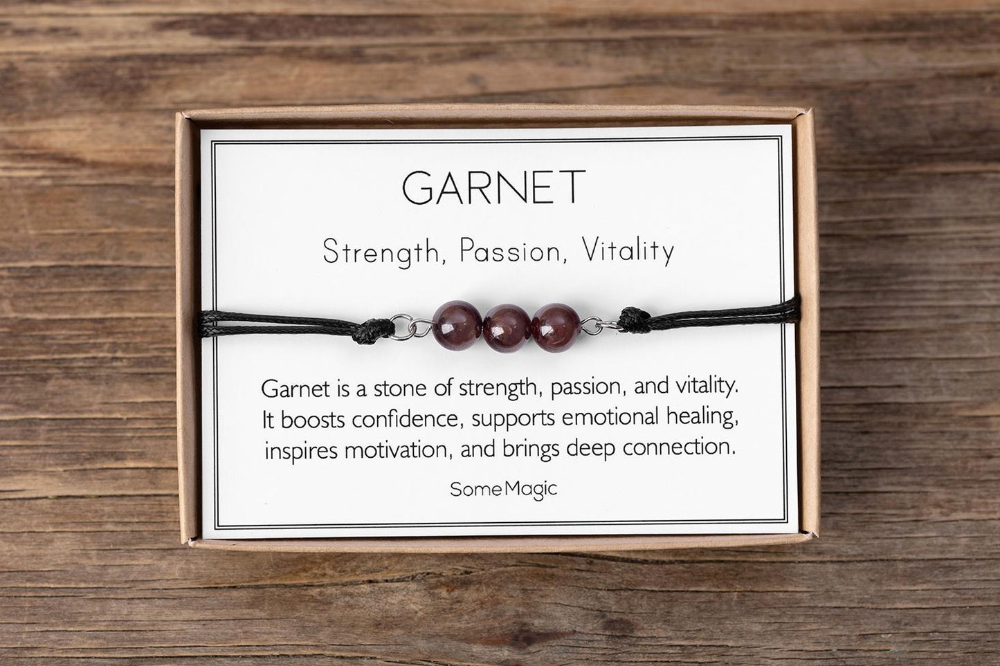 Garnet Cord Bracelet - Adjustable Deep Red Crystal Jewelry for Passion, Strength & Vitality - Healing Gemstone Gift for Her or Him, MGM