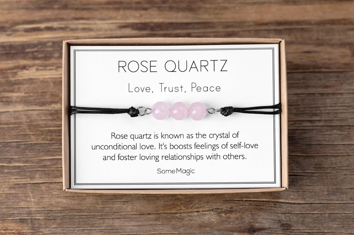 Rose Quartz Cord Bracelet - Adjustable Pink Crystal Jewelry for Love, Compassion & Healing - Real Gemstone Birthday Gift for Her or Him, MGM
