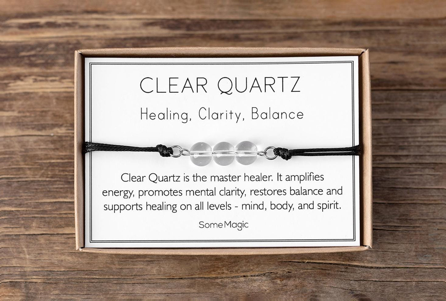 Clear Quartz Cord Bracelet - Adjustable Healing Crystal Jewelry for Clarity, Energy & Balance - Natural Gemstone Gift for Him or Her, MGM