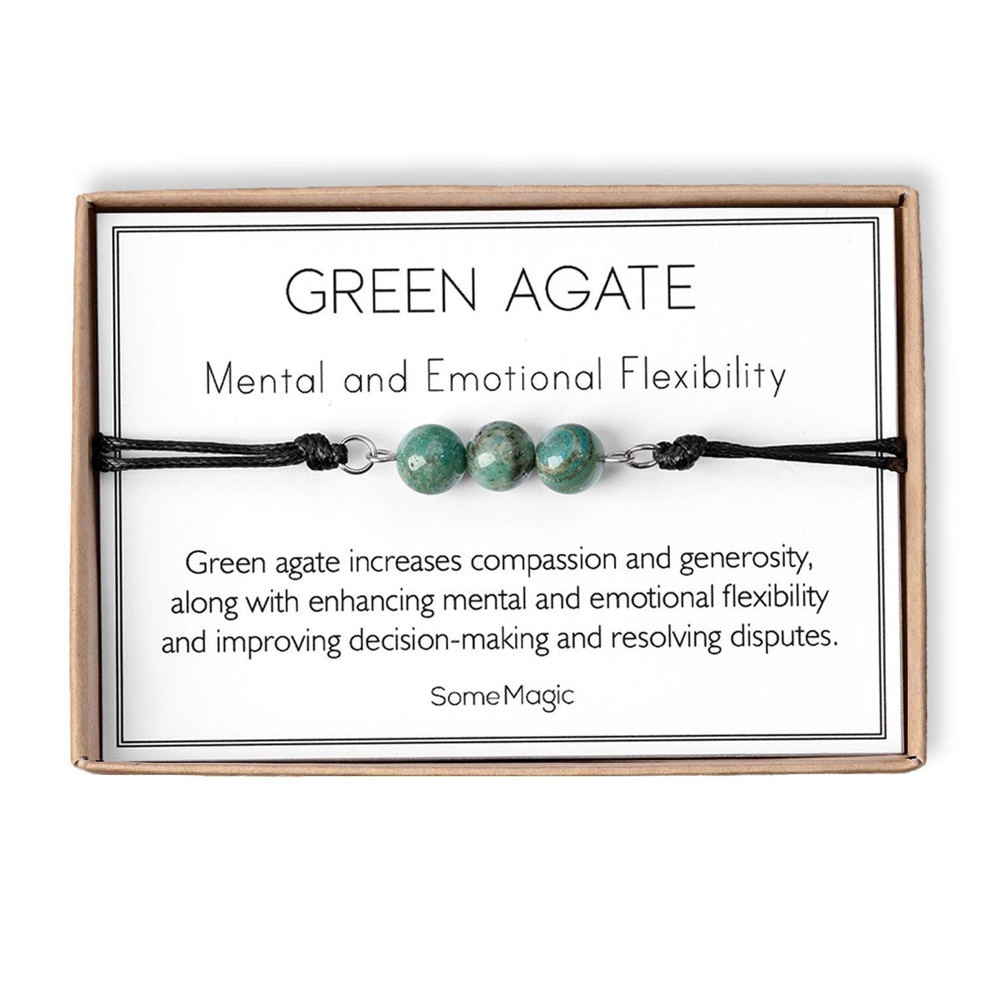 Green Agate Cord Bracelet - Adjustable Natural Gemstone Jewelry for Stability, Protection, Harmony - Healing Crystal Gift for Him or Her MGM