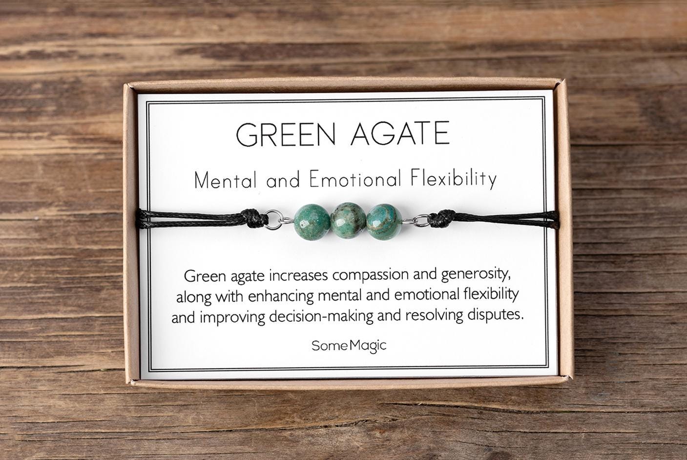 Green Agate Cord Bracelet - Adjustable Natural Gemstone Jewelry for Stability, Protection, Harmony - Healing Crystal Gift for Him or Her MGM