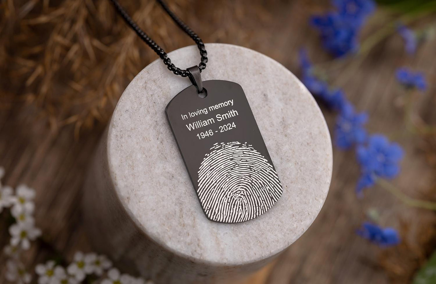 Actual Fingerprint And Handwriting Memorial Necklace For Men, Personalized Grief Gift For Him, Loss Of Father, Custom Engraved Keepsake, C.2