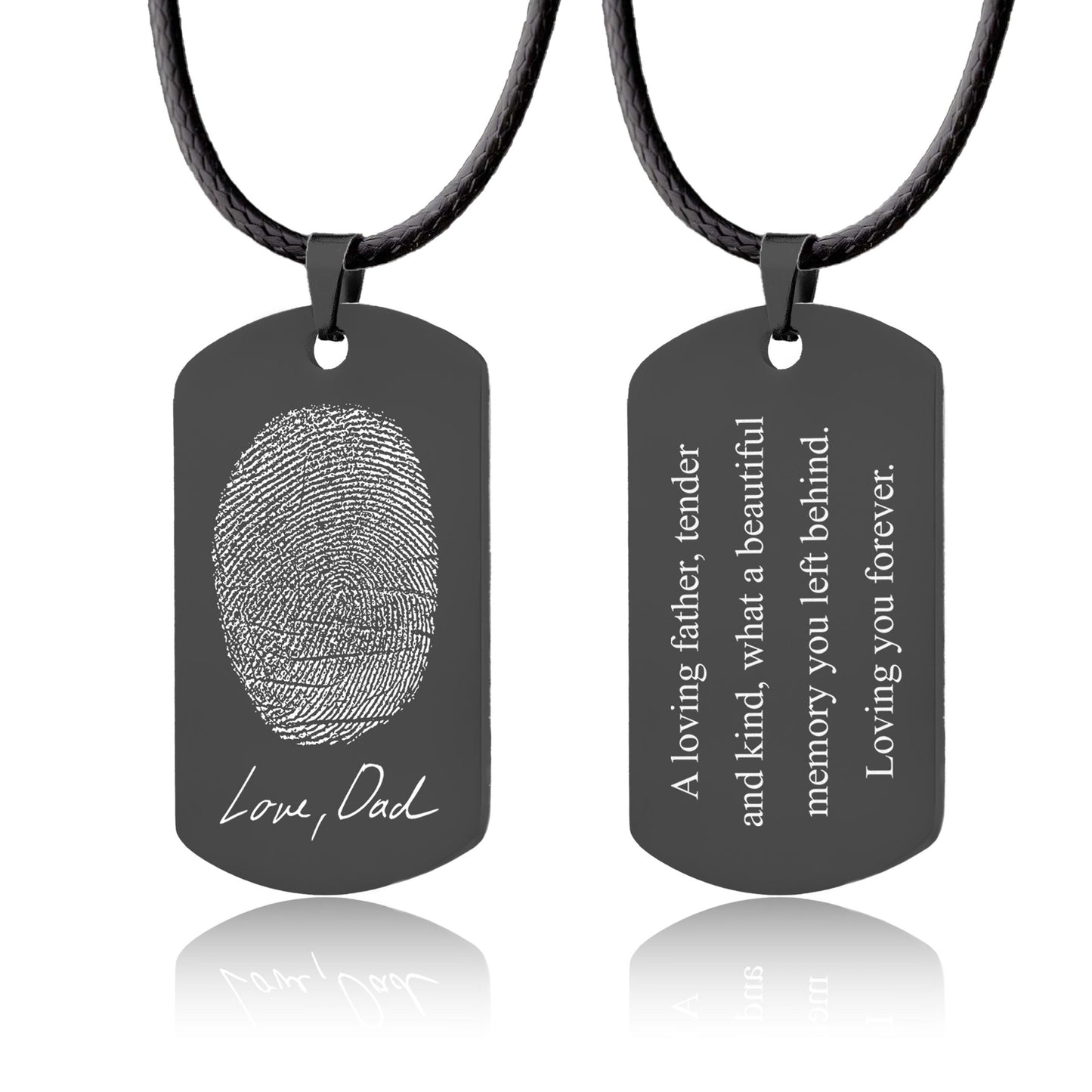 Actual Fingerprint and Handwriting Necklace, Army Pendant With Cord For Him, Custom Memorial Grief Gift For Men, Personalized Keepsake, C.2