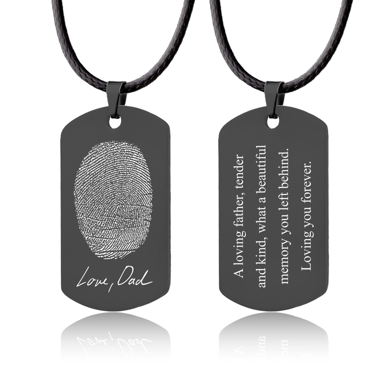 Actual Fingerprint Necklace with Cord For Him, Custom Memorial Grief Gift For Men, Loss Of Dad, Father, Son, Personalized Keepsake, C.2