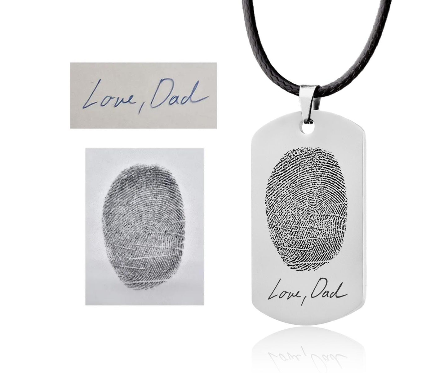 Actual Fingerprint and Handwriting Necklace, Army Pendant With Cord For Him, Custom Memorial Grief Gift For Men, Personalized Keepsake, C.2