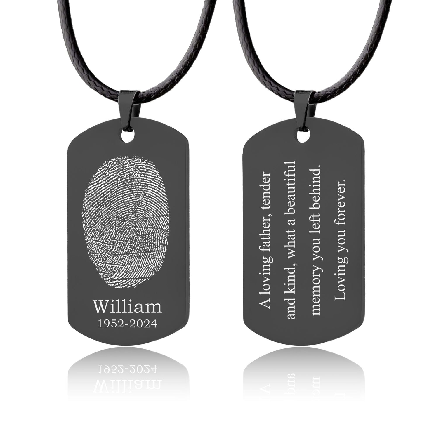 Actual Fingerprint and Handwriting Necklace, Army Pendant With Cord For Him, Custom Memorial Grief Gift For Men, Personalized Keepsake, C.2