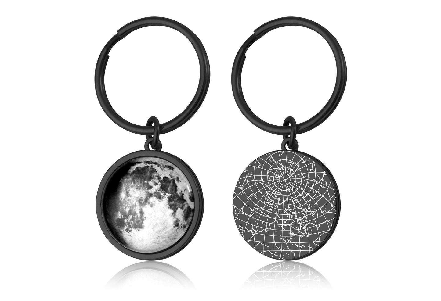Star Map And Moon Phase By Date Keychain, Double Sided Keyring, Custom Birth Moon Phase, Personalized Anniversary Birthday Gift For Men RP.1