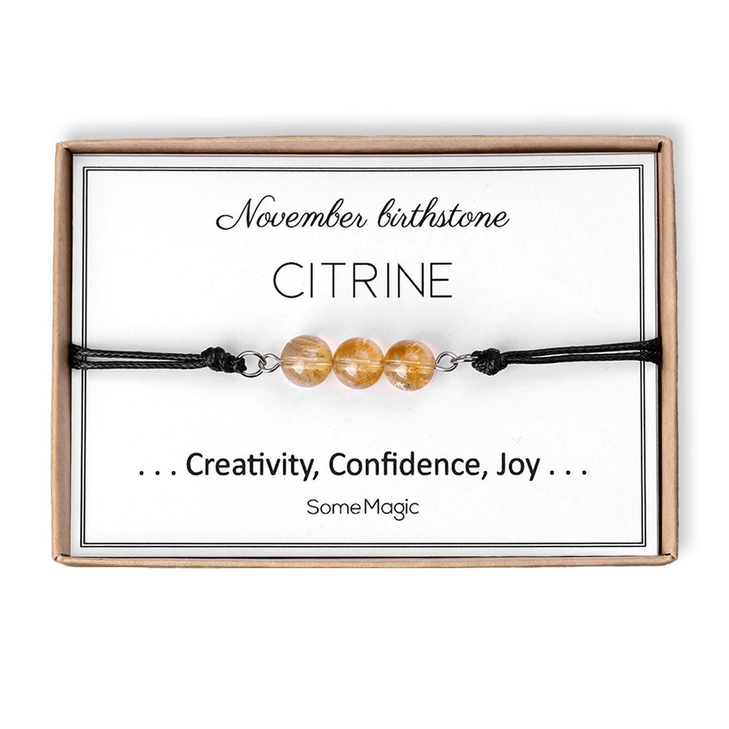 November Birthstone Bracelet with Natural Citrine Crystal, Adjustable Cord Bracelet, Gemstone Jewelry, Birthday Gift with Meaning Card, BGM