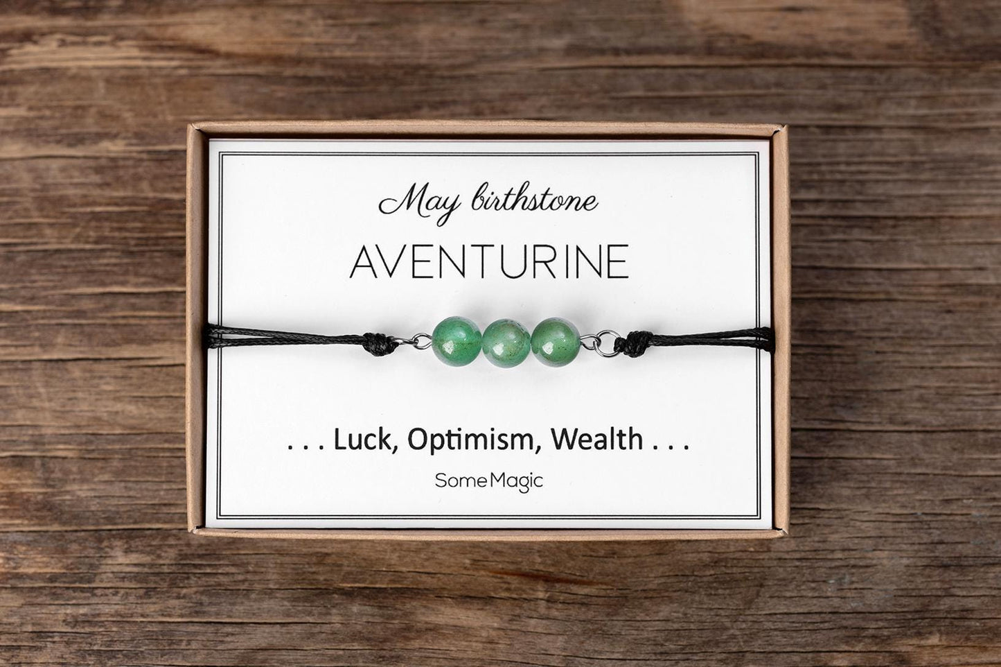 Birthstone Bracelet with Natural Gemstone, Adjustable Cord Bracelet, Real Crystal Jewelry, Birthday Gift with Mineral Meaning Card, BGM