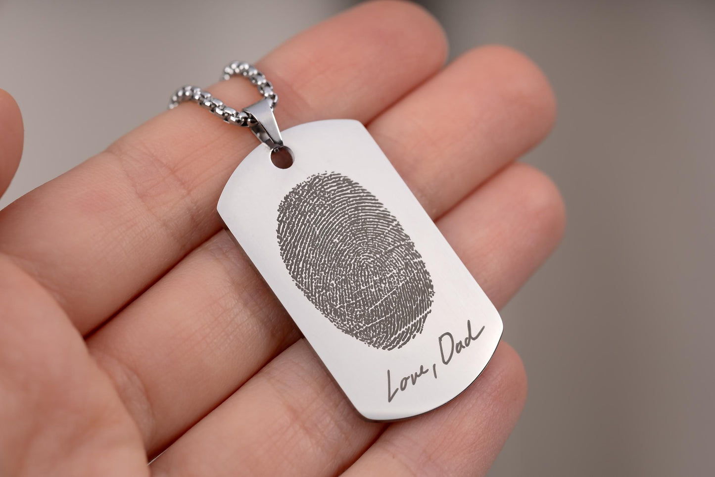 Memorial Necklace with Fingerprint and Handwriting, Personalized Keepsake for Men, Loss of Dad, Son, Pendant for Him, Custom Grief Gift, C.2
