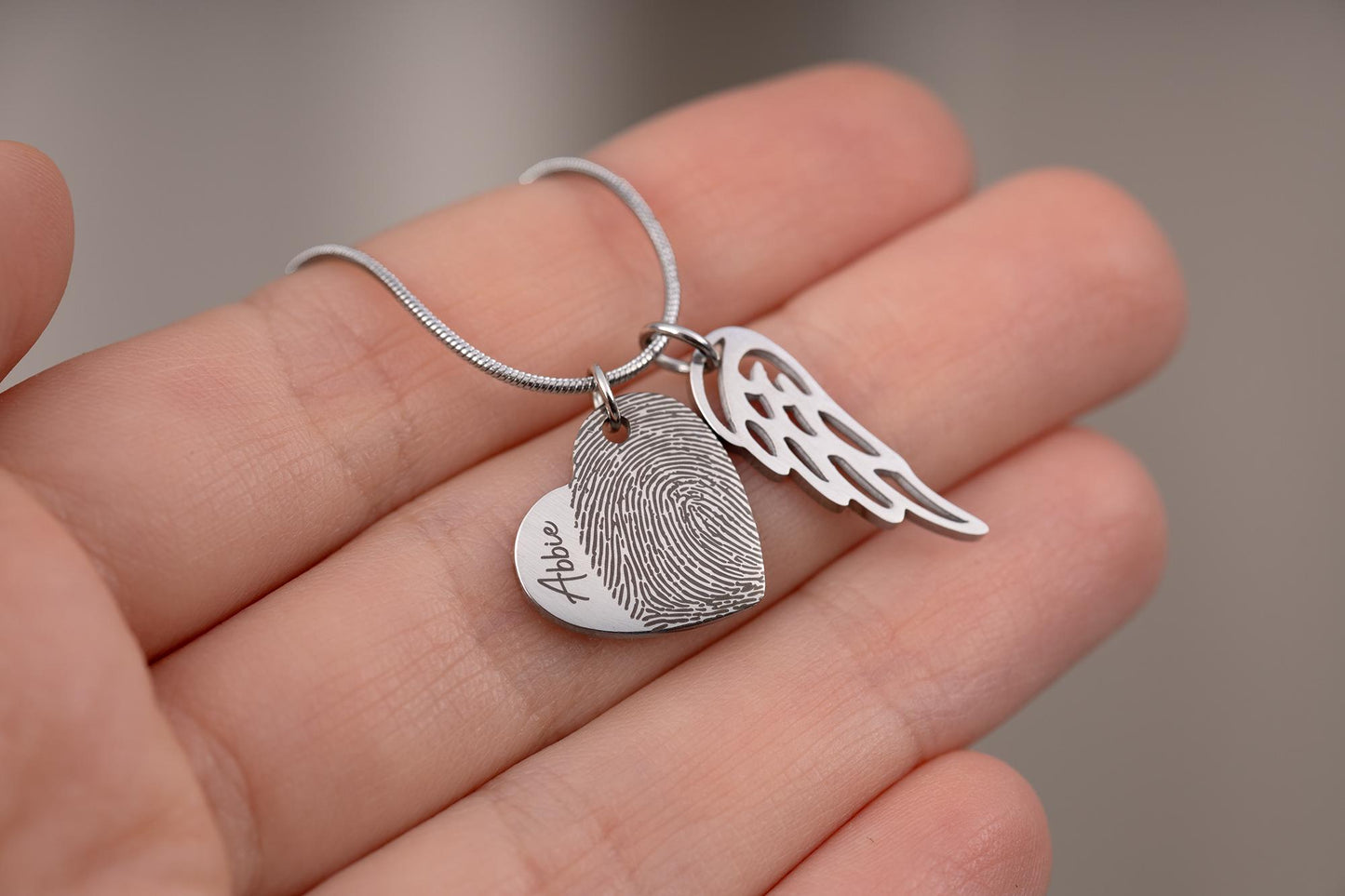 Actual Fingerprint and Handwriting Memorial Necklace, Custom Laser Engraved Jewelry, Personalized Keepsake, Sympathy Grief Gift For Her, C.2