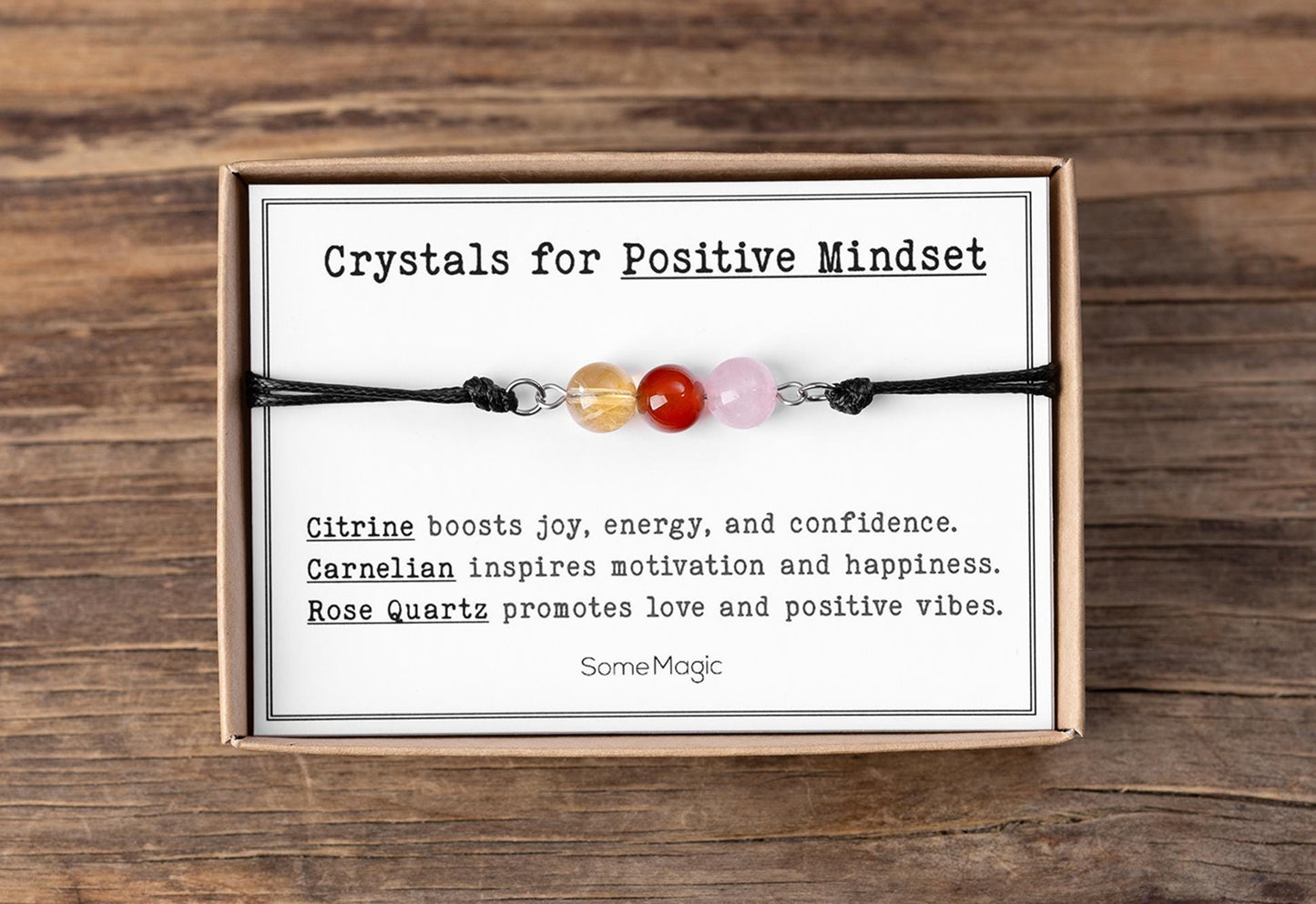 Positive Mindset Bracelet - Adjustable Cord Jewelry with Natural Gemstones, Uplifting & Motivational Gift, Confidence and Focus Support CGM