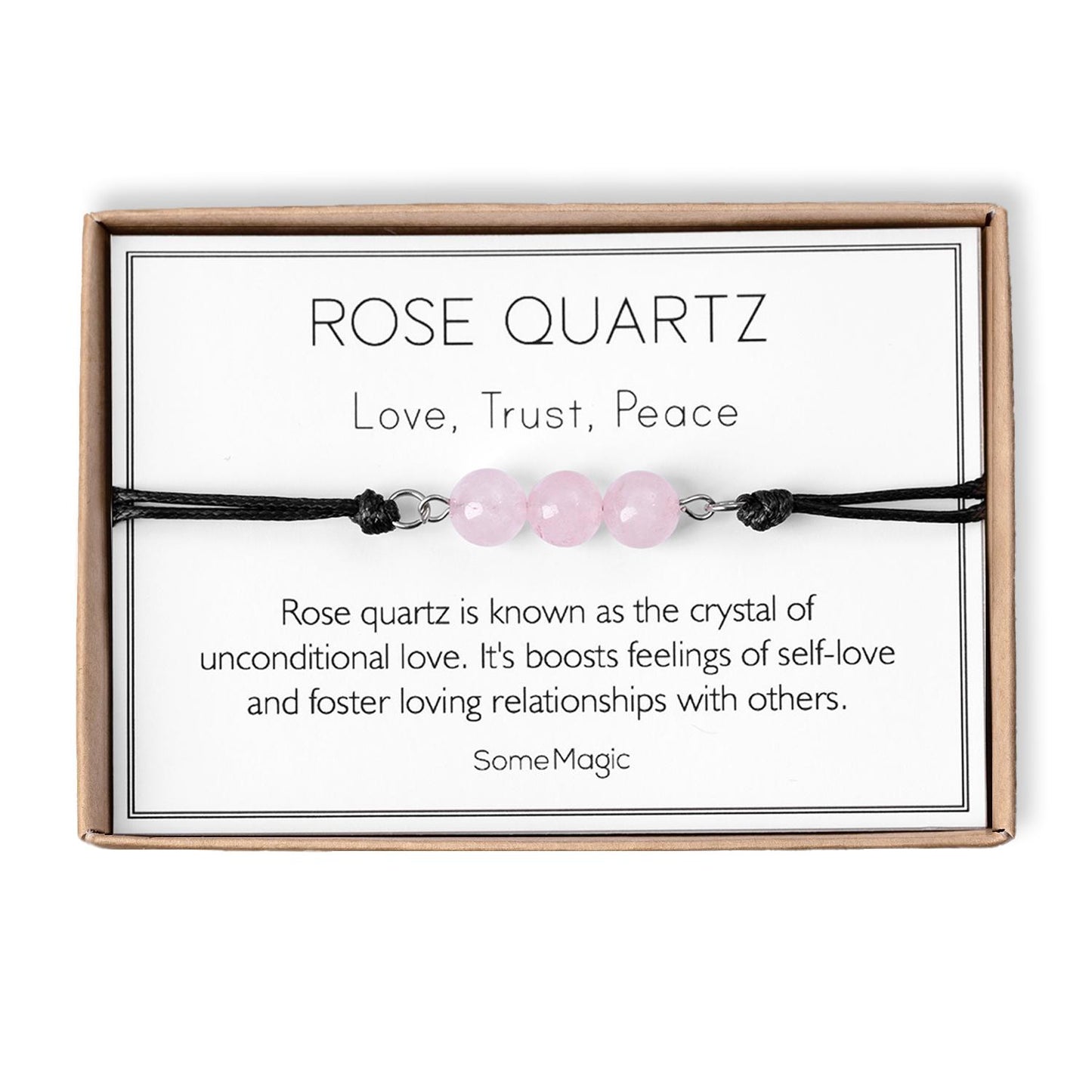 Rose Quartz Cord Bracelet - Adjustable Pink Crystal Jewelry for Love, Compassion & Healing - Real Gemstone Birthday Gift for Her or Him, MGM