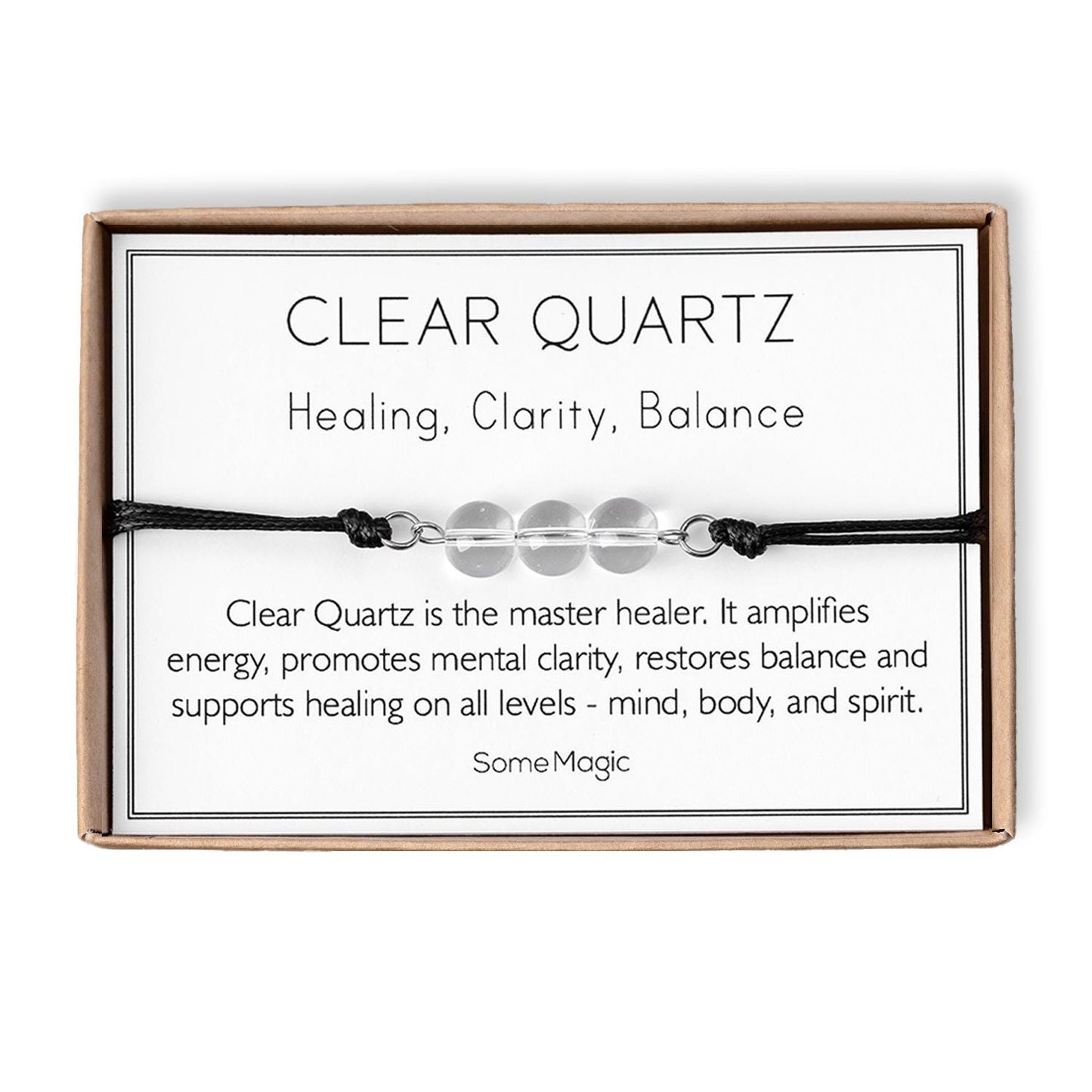 Clear Quartz Cord Bracelet - Adjustable Healing Crystal Jewelry for Clarity, Energy & Balance - Natural Gemstone Gift for Him or Her, MGM