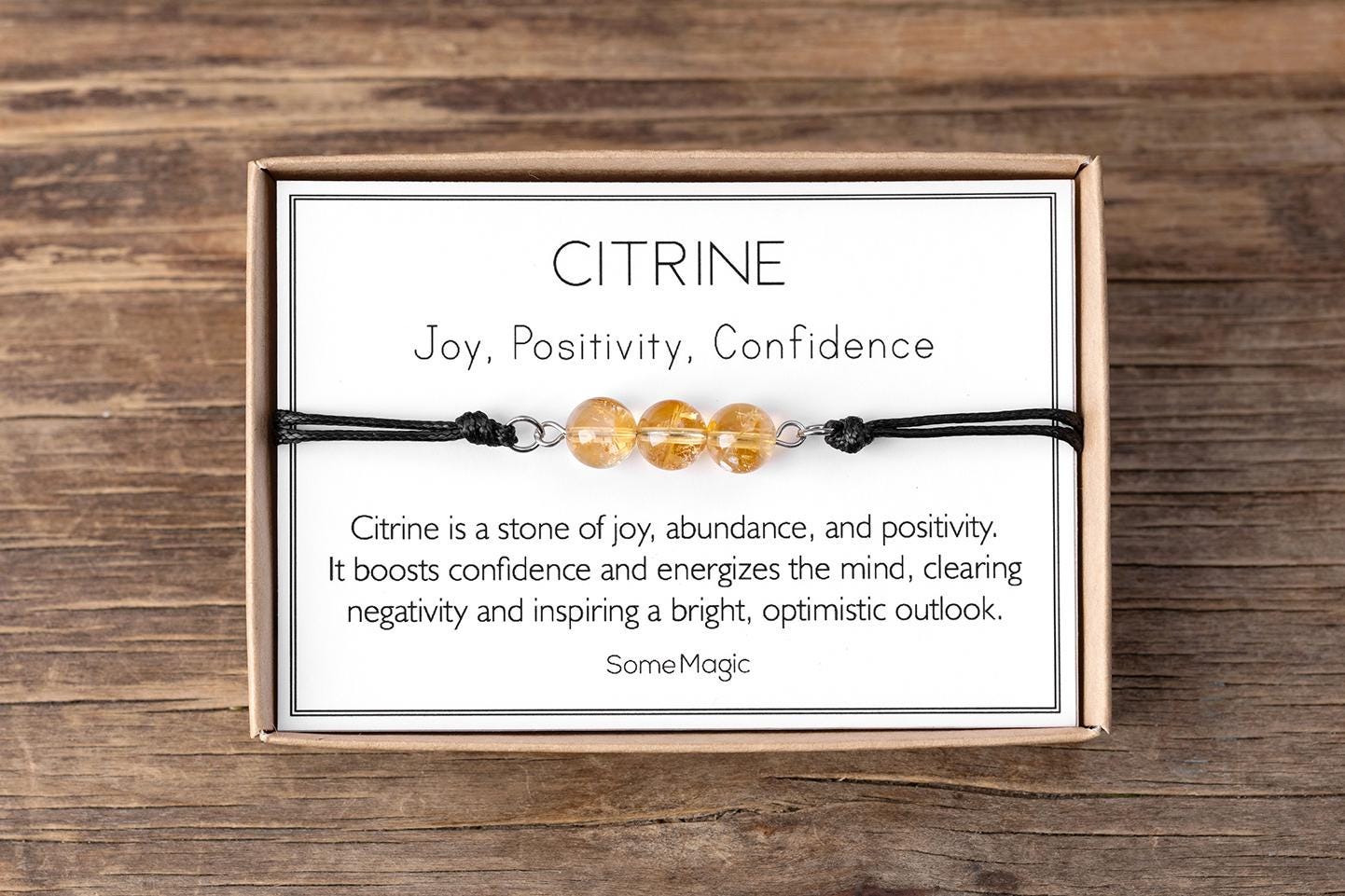 Citrine Cord Bracelet - Adjustable Yellow Crystal Jewelry for Joy, Confidence and Abundance - Healing Gemstone Gift for Her or Him, MGM