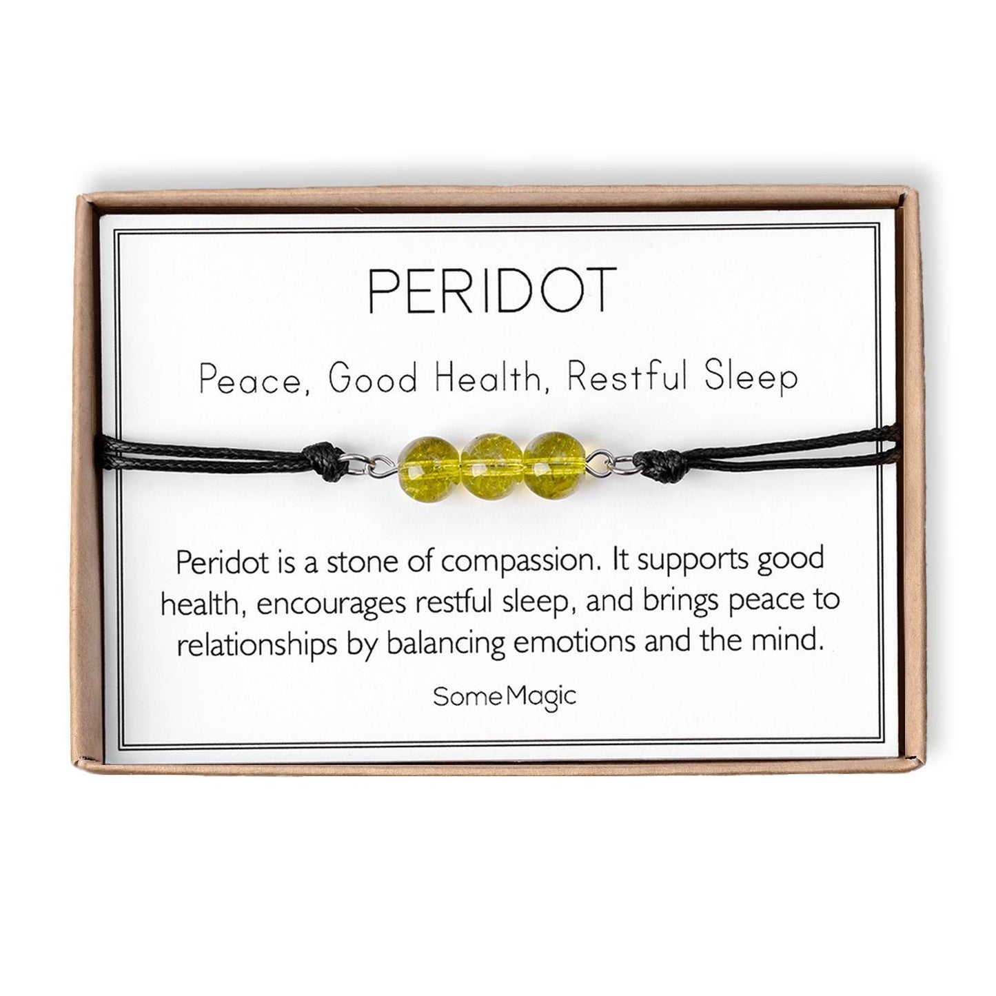 Peridot Cord Bracelet - Adjustable Green Crystal Jewelry for Healing, Positivity & Compassion - Natural Gemstone Gift for Her or Him, MGM